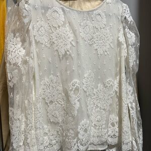 Vince Camuto Cream Floral Lace Blouse